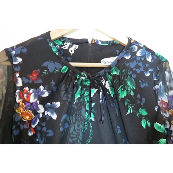 Vintage 70s Damon DD Polyester Floral Sheer Sleeves Hostess Dress L 8 10 0569 - Picture 5 of 6